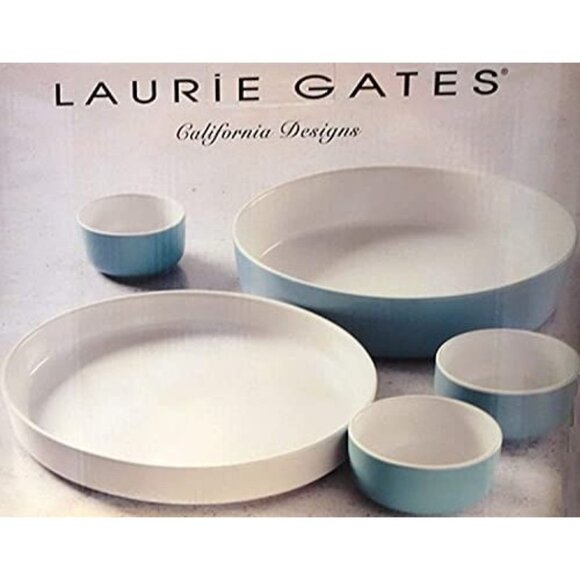 Laurie Gates California Designs Serve Set 5 Pieces White Light Blue New In Box - Picture 3 of 6